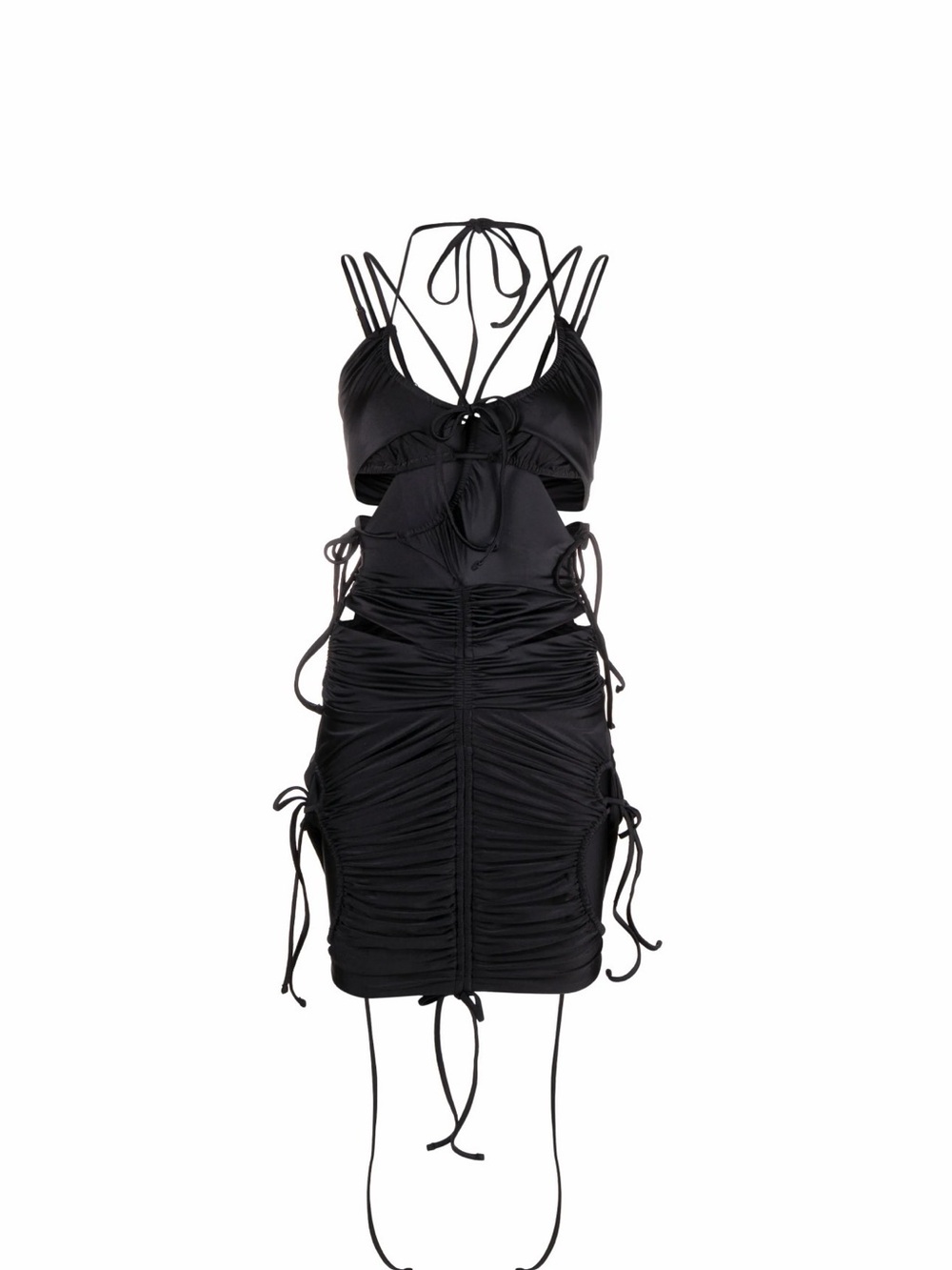 Balenciaga Black Ruched Cutout Mini Dress with Tie Details